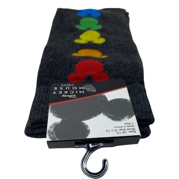 Disney Mickey Mouse Crew Socks Rainbow 🌈 Colors Size 10-13 Pride Love Ears Logo - Picture 6 of 7